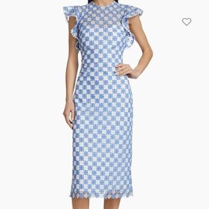 Shoshanna blue and white lace midi dress